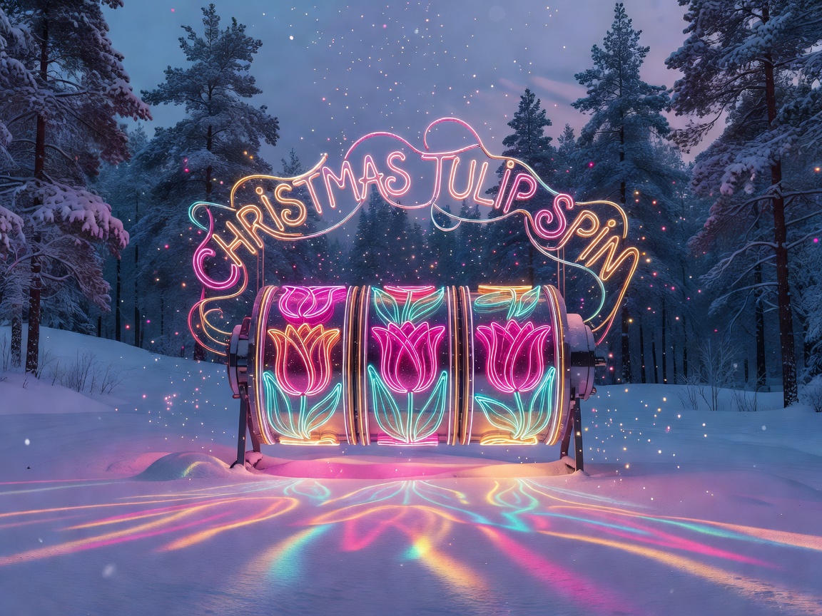 Luminous neon winter tulips shaped as slot reels